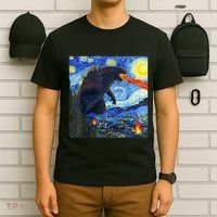 Vintage Japanese Monster Kaiju In Van Gogh Starry Night T-Shirt thumb 6