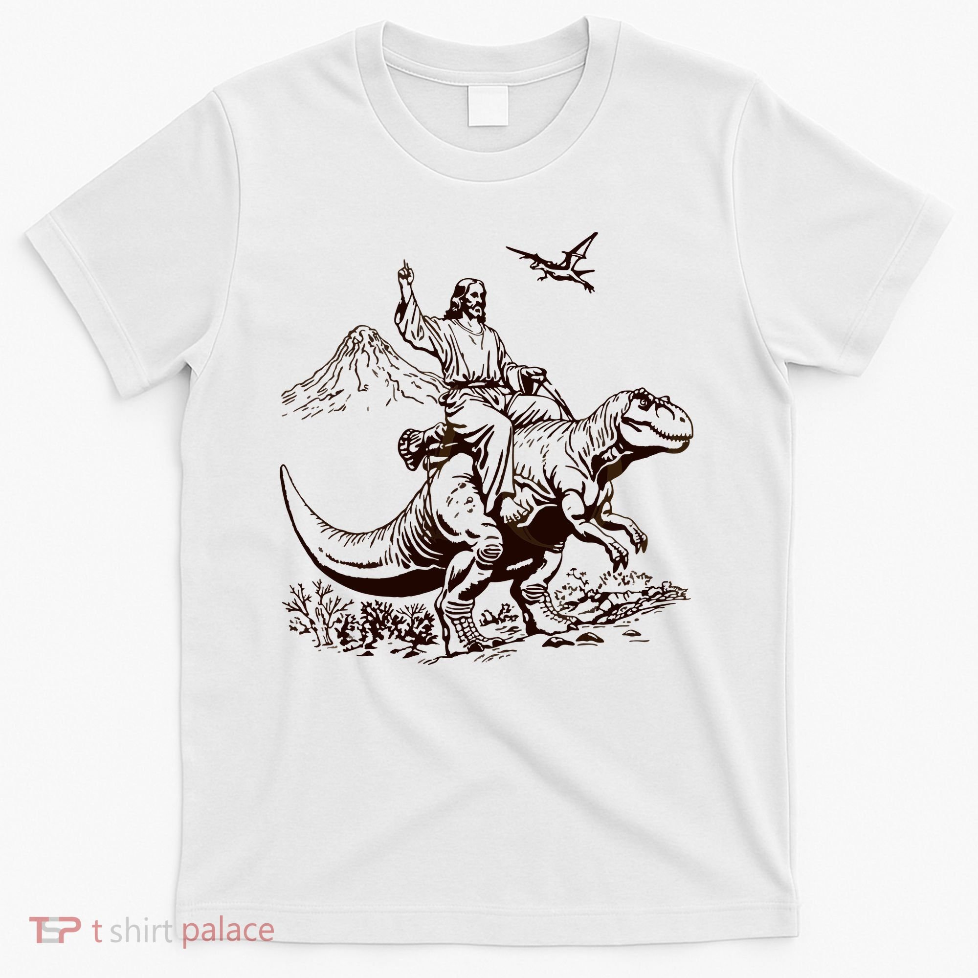 Vintage Jesus Riding Dinosaur 90s T-Shirt