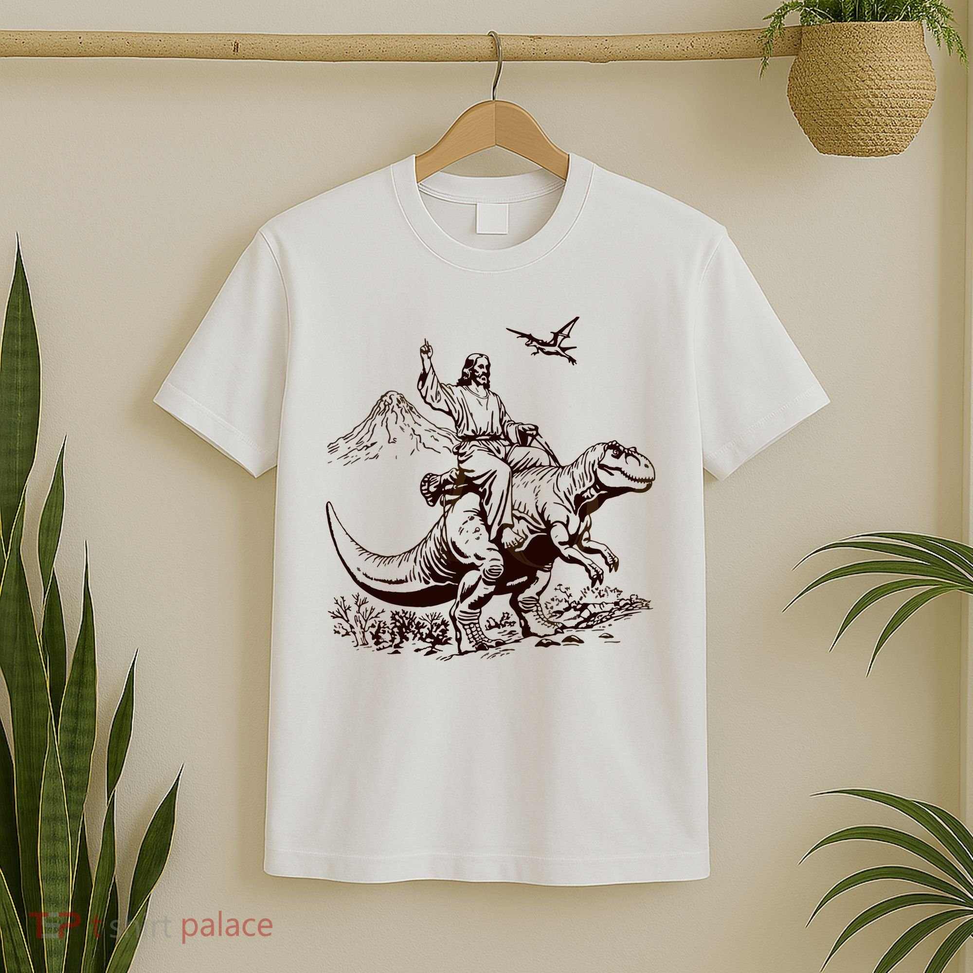 Vintage Jesus Riding Dinosaur 90s T-Shirt