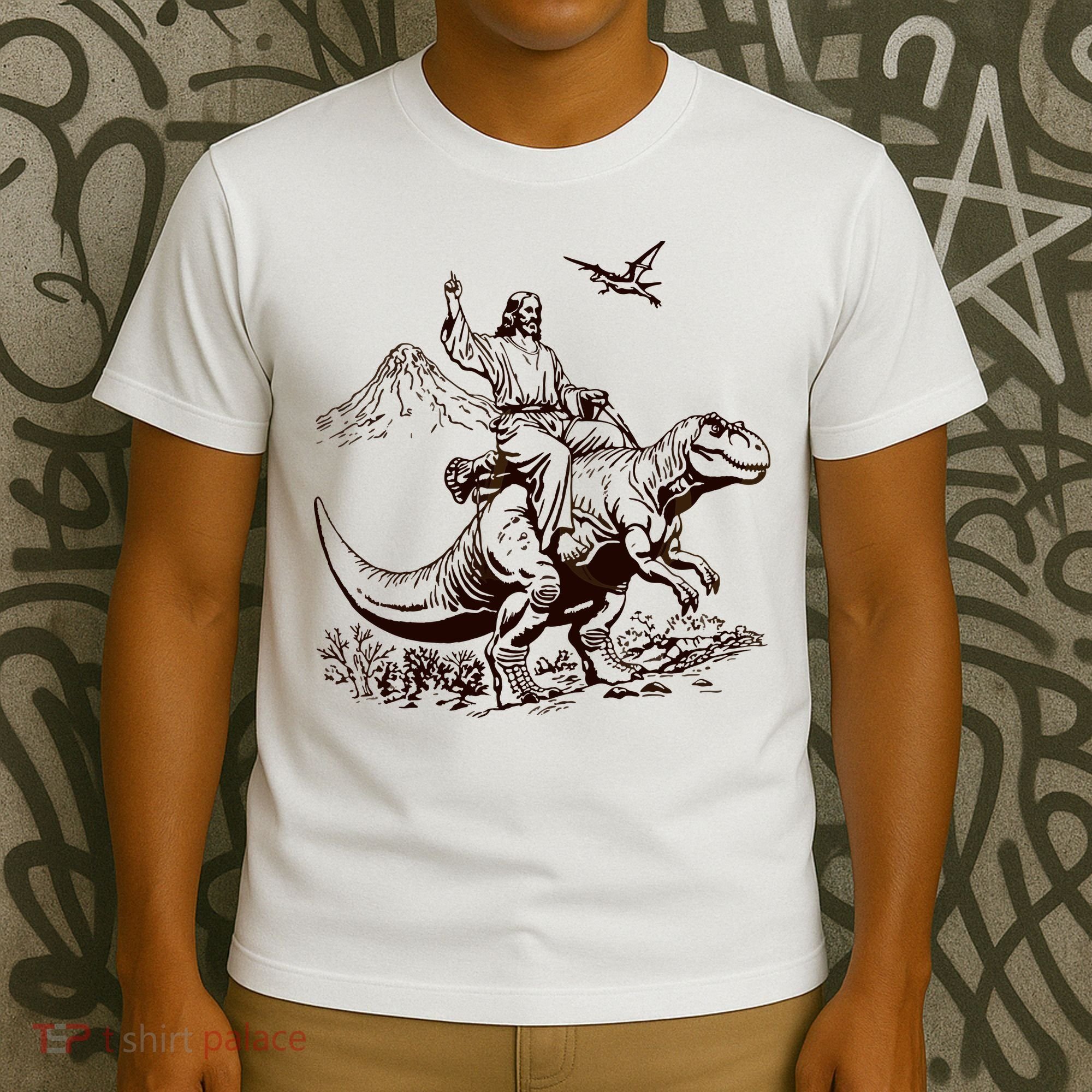 Vintage Jesus Riding Dinosaur 90s T-Shirt