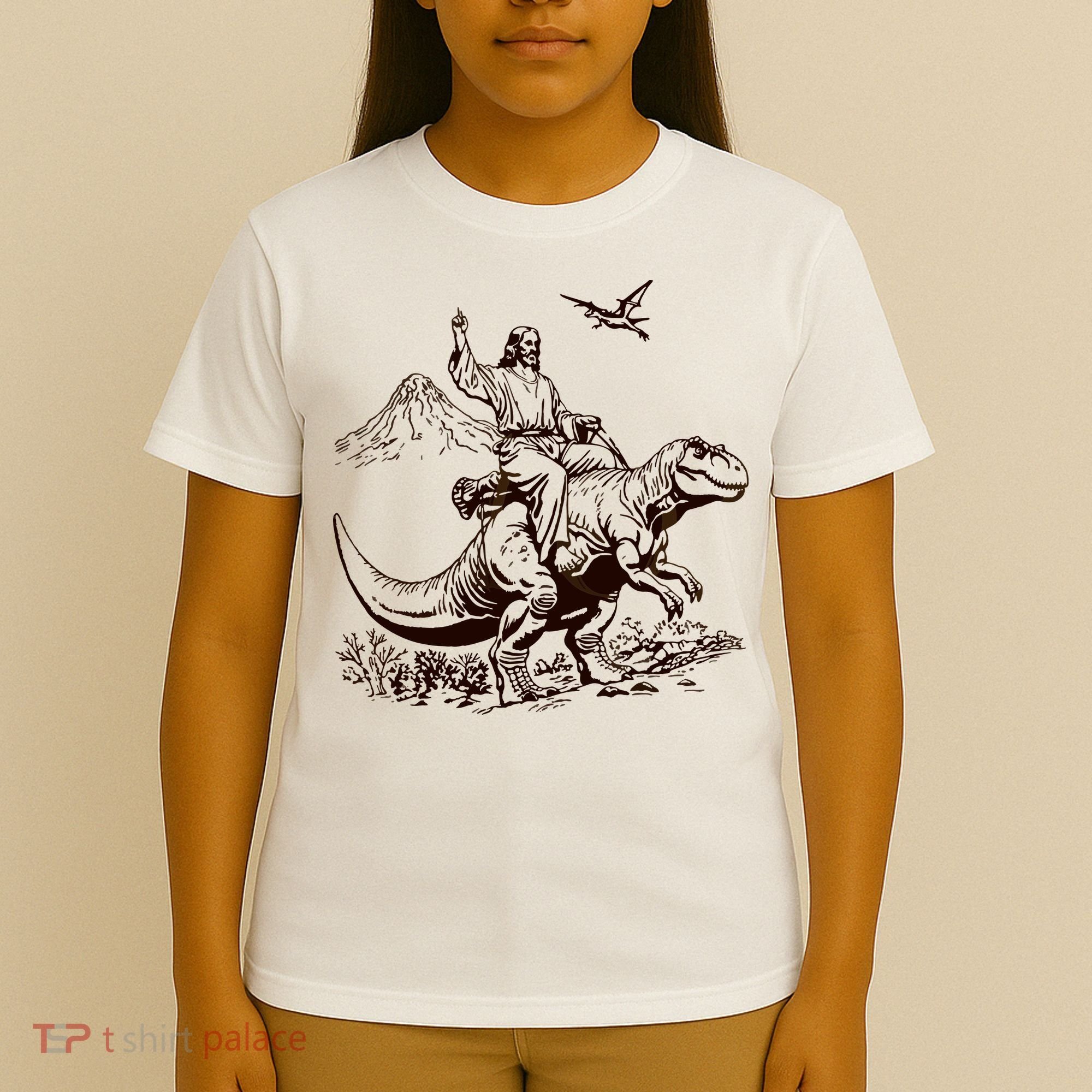 Vintage Jesus Riding Dinosaur 90s T-Shirt