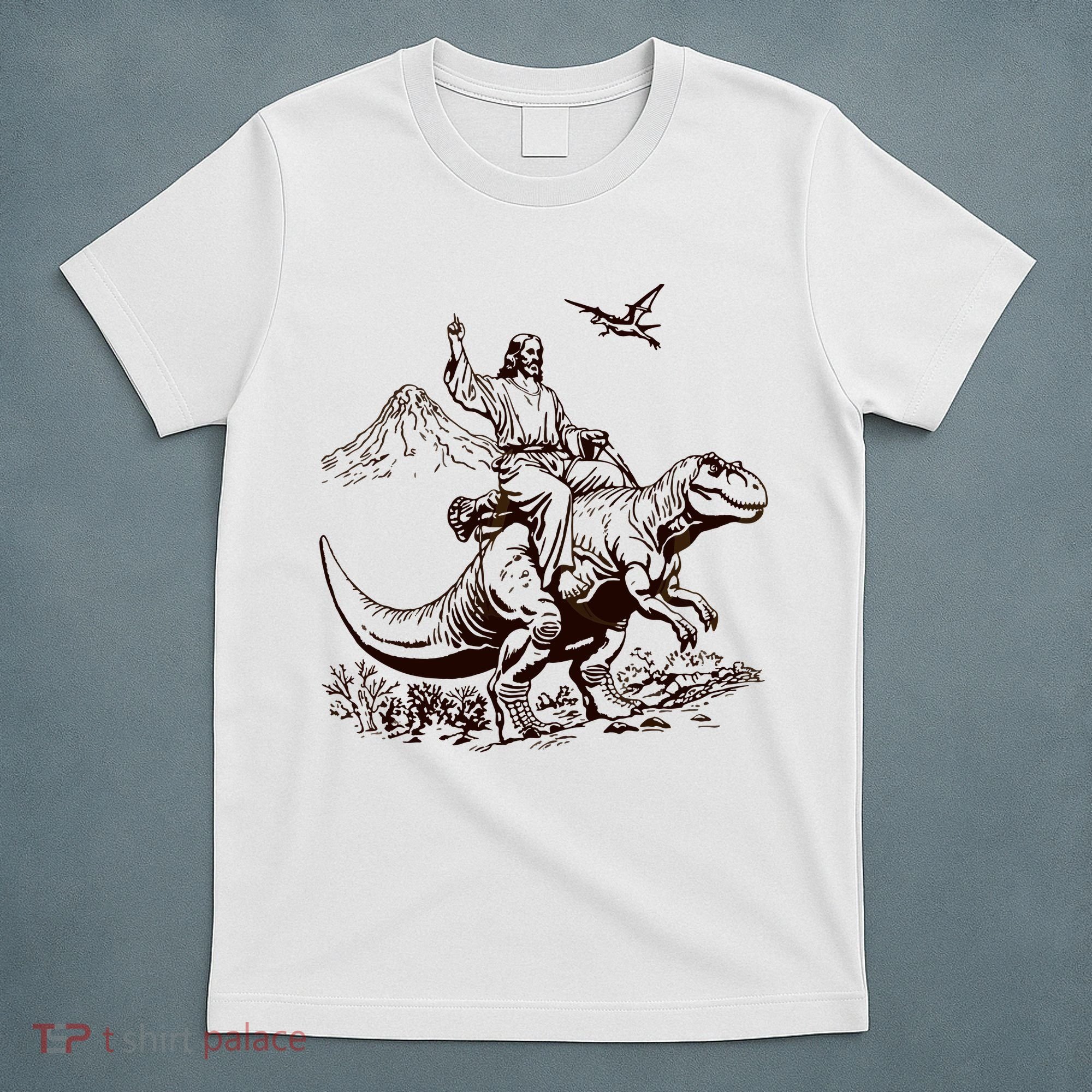 Vintage Jesus Riding Dinosaur 90s T-Shirt