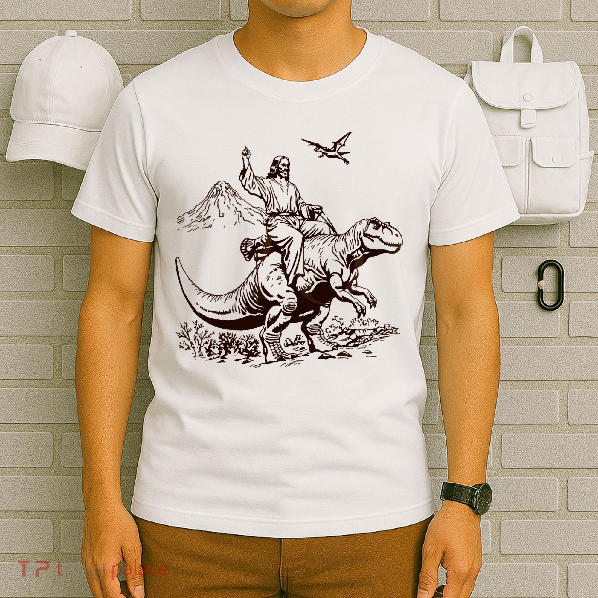 Vintage Jesus Riding Dinosaur 90s T-Shirt