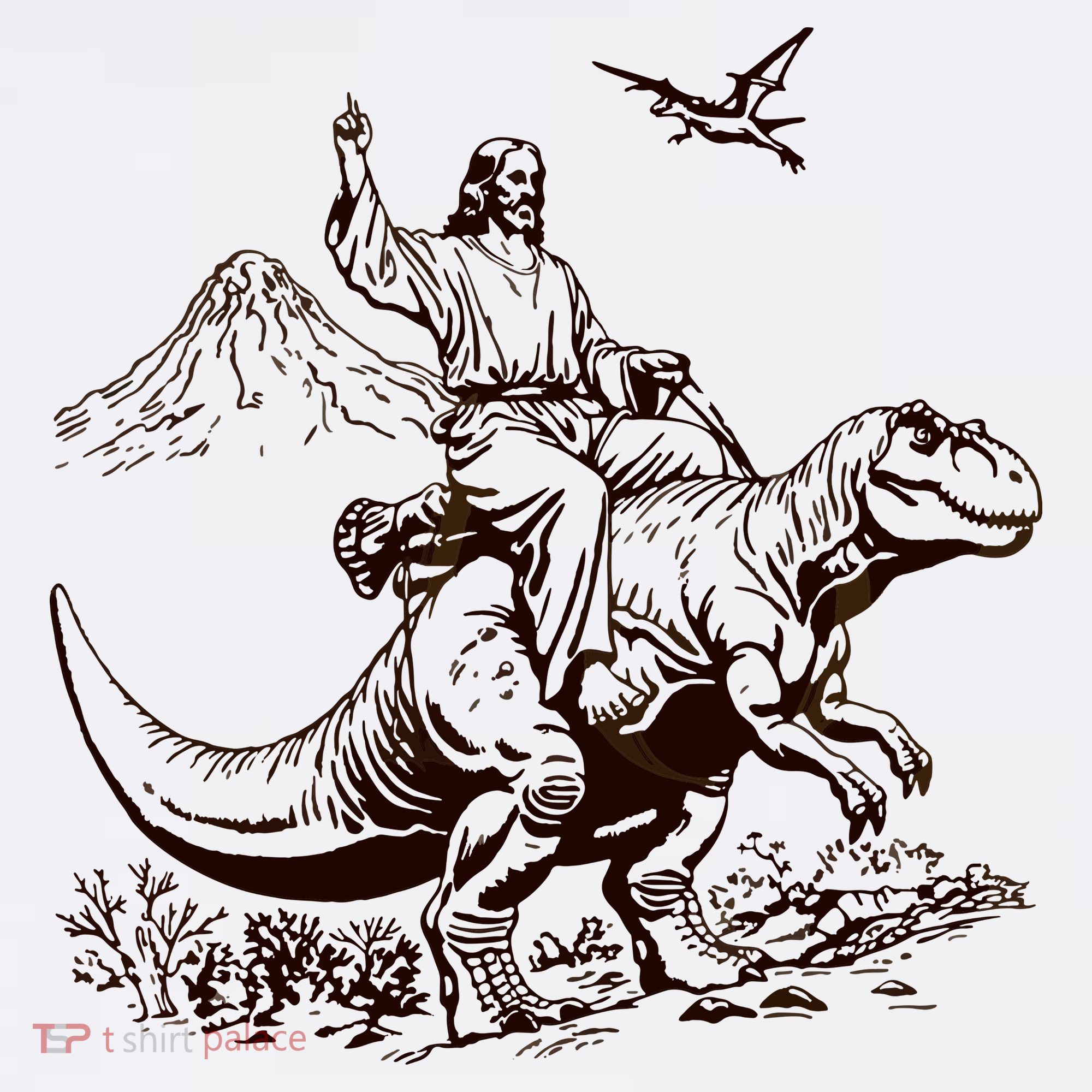 Vintage Jesus Riding Dinosaur 90s T-Shirt