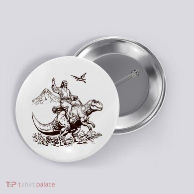 Vintage Jesus Riding Dinosaur 90s Button