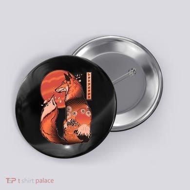 Vintage Japanese Red Fox Kitsune Tattoo Button