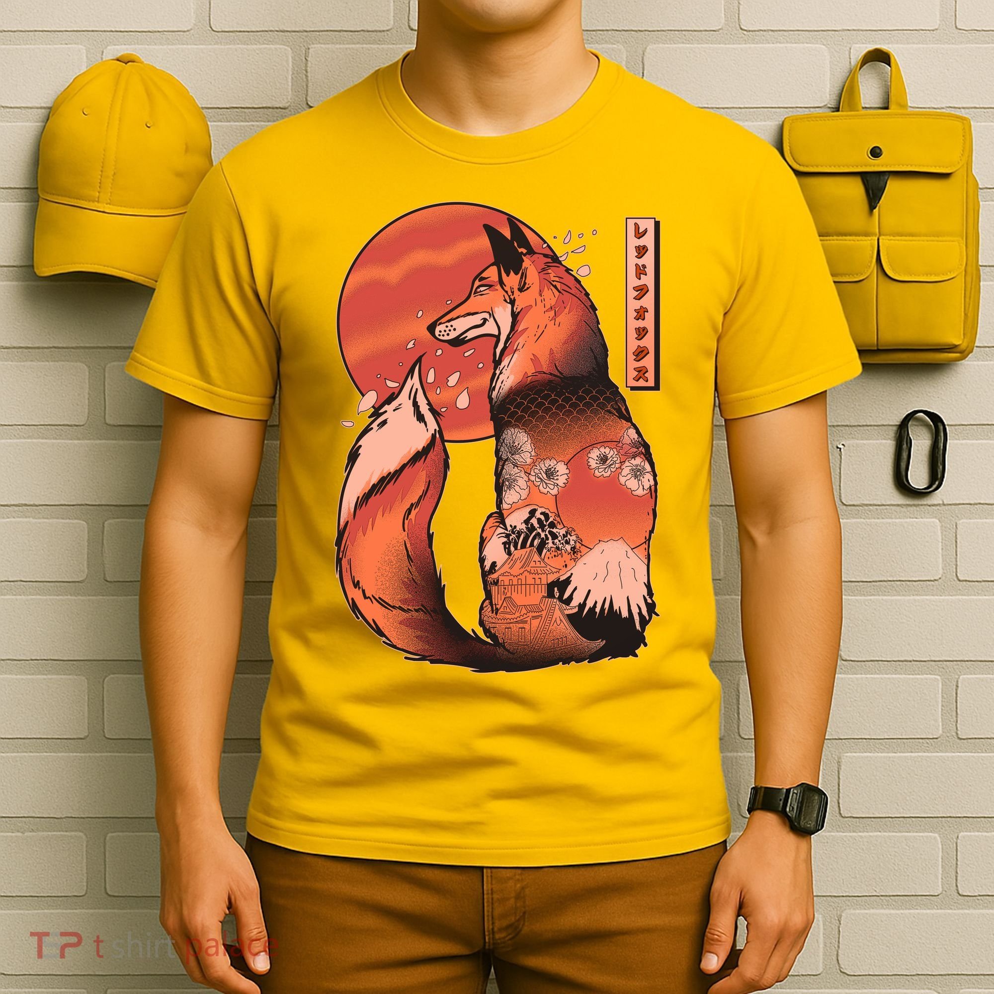 Vintage Japanese Red Fox Kitsune Tattoo T-Shirt