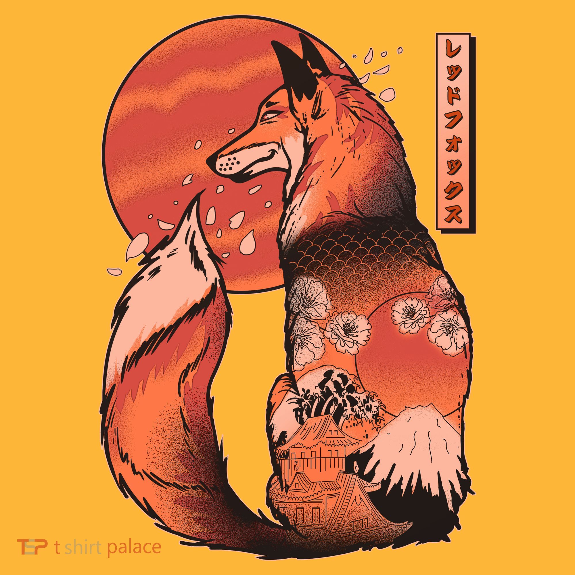 Vintage Japanese Red Fox Kitsune Tattoo T-Shirt