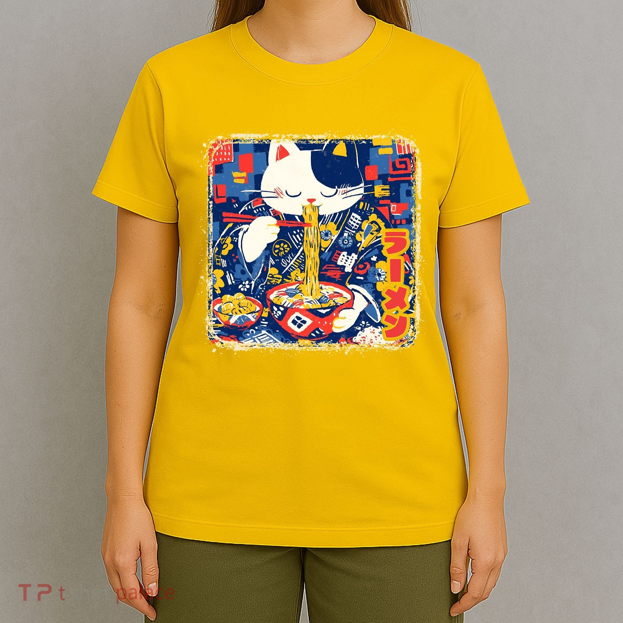 Vintage Japanese Ramen Noodle Neko Cat T-Shirt