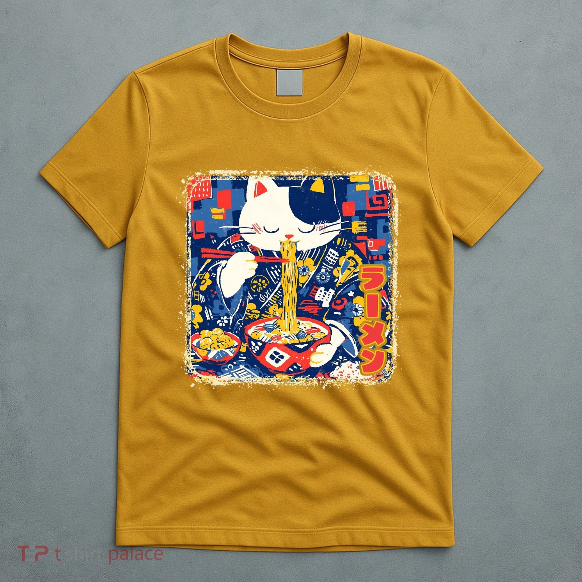 Vintage Japanese Ramen Noodle Neko Cat T-Shirt