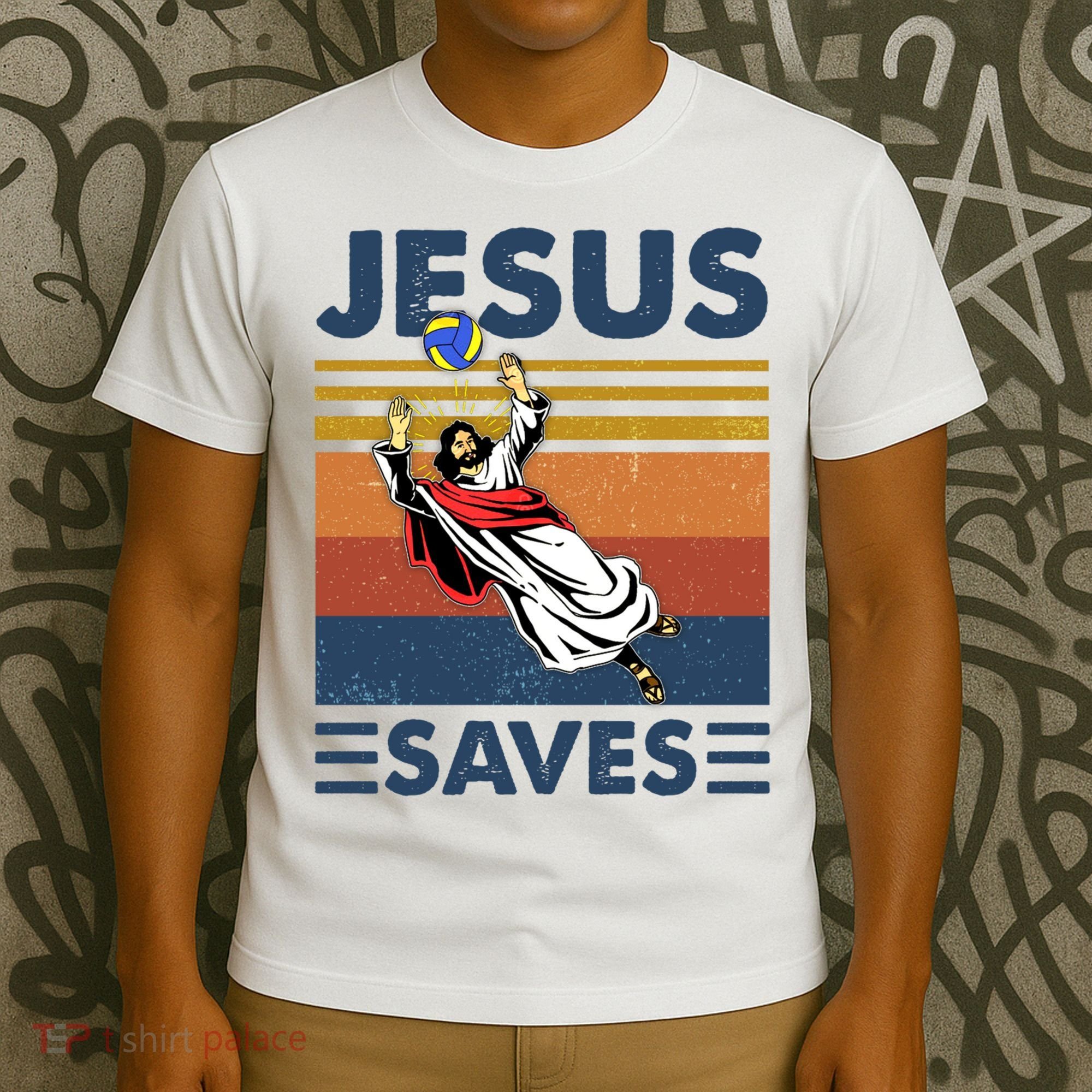 Volleyball Jesus Saves Vintage Volleyball Coach T-Shirt