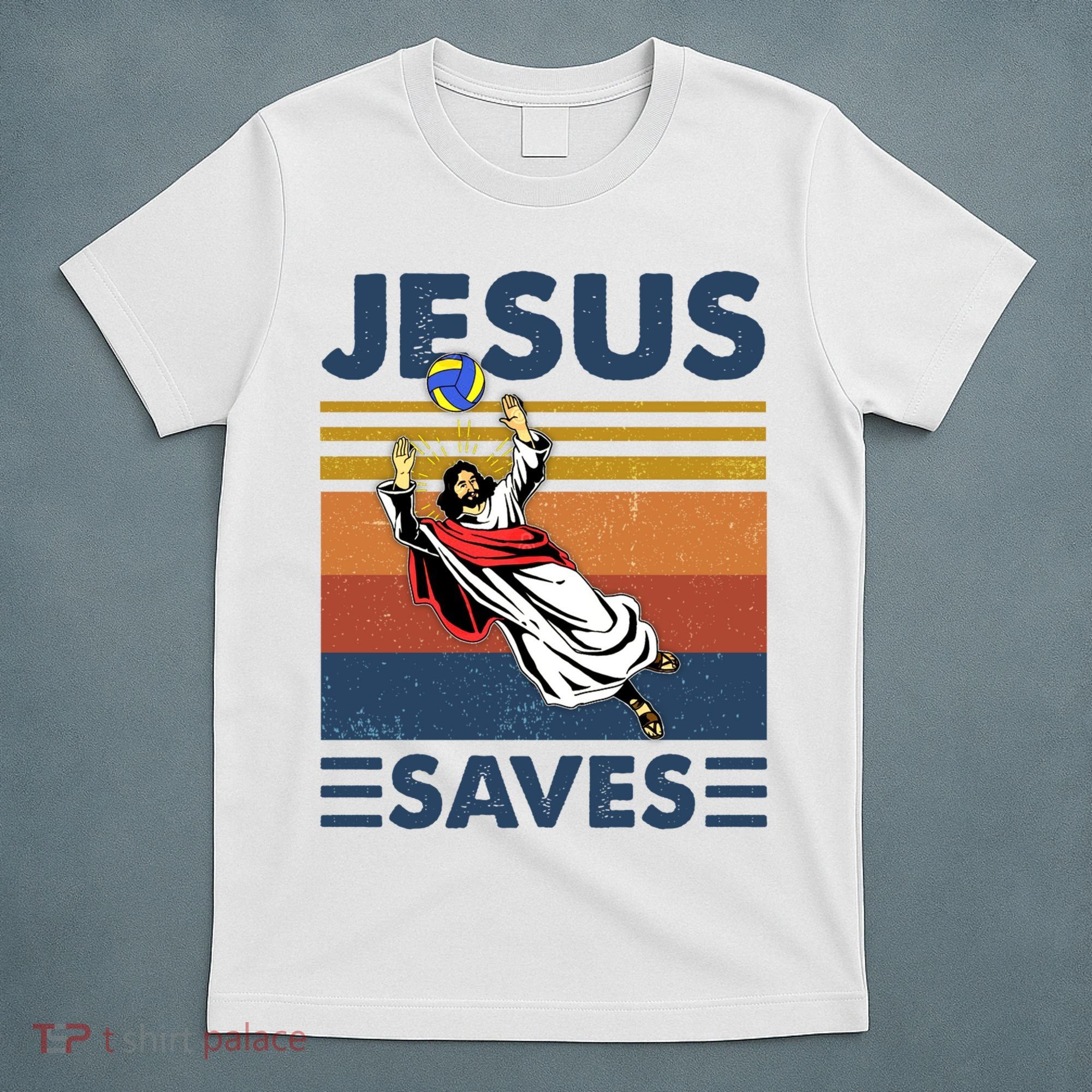 Volleyball Jesus Saves Vintage Volleyball Coach T-Shirt