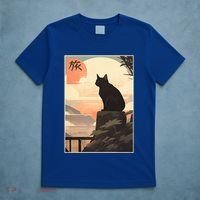 Vintage Japanese Scenery Kanji Writing Journey Black Cat Gift T-Shirt thumb 5