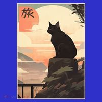 Vintage Japanese Scenery Kanji Writing Journey Black Cat Gift T-Shirt thumb 7