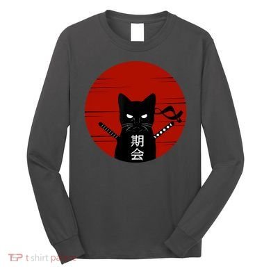Vintage Japanese Sunset Style Cat Kitten Lover Long Sleeve Shirt