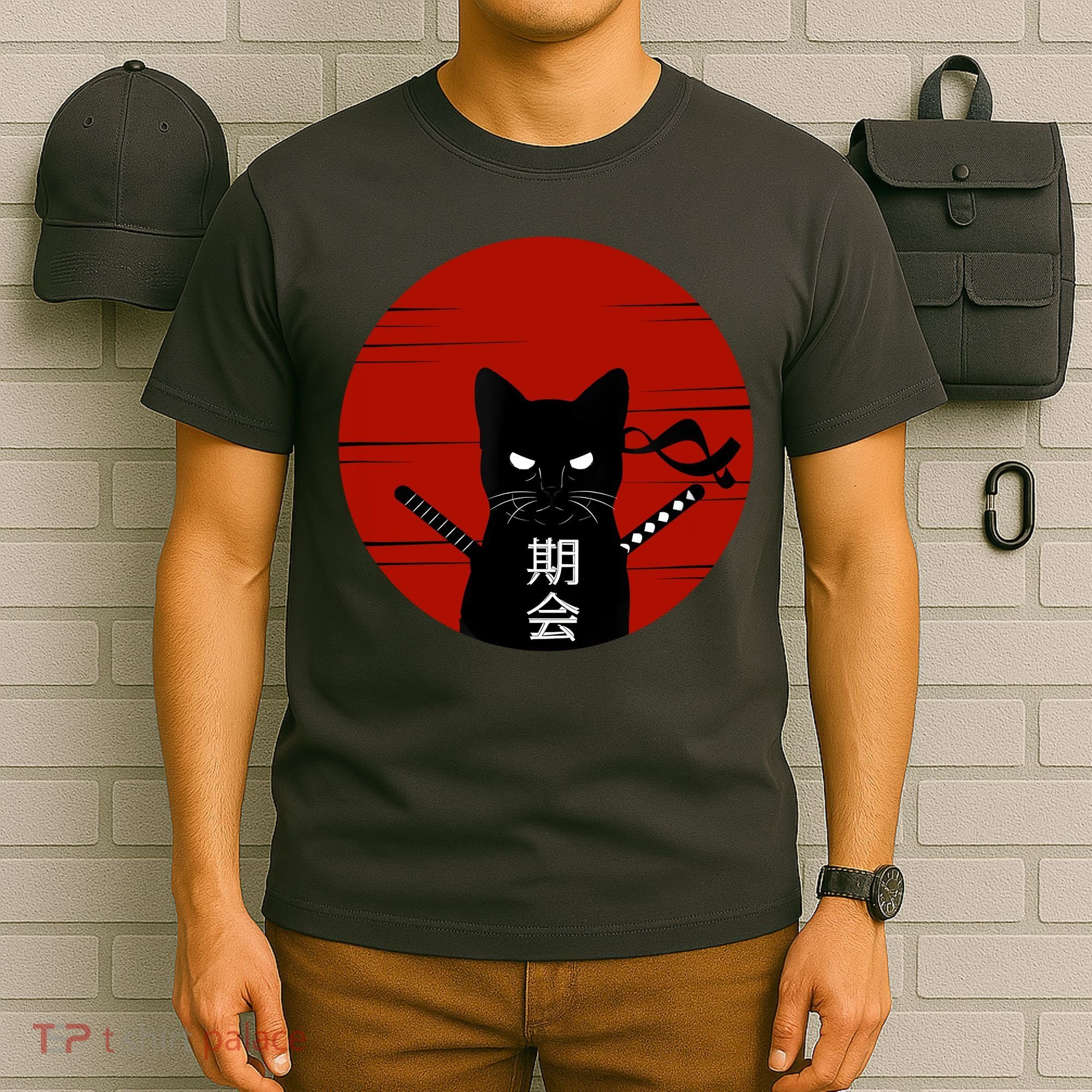 Vintage Japanese Sunset Style Cat Kitten Lover T-Shirt