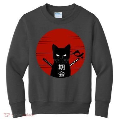Vintage Japanese Sunset Style Cat Kitten Lover Kids Sweatshirt