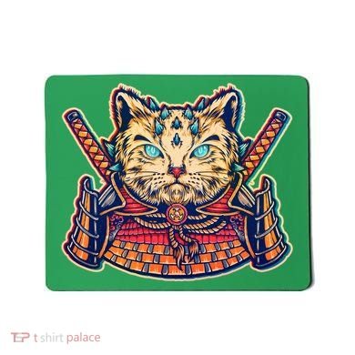 Vintage Japanese Samurai Warrior Cat Mousepad