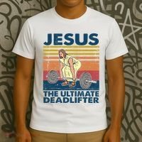 Vintage Jesus The Ultimate Deadlifter Funny Christian Gym T-Shirt thumb 3