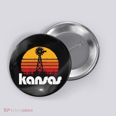 Vintage Kansas Distressed 80s Sun Windmill Graphic Button