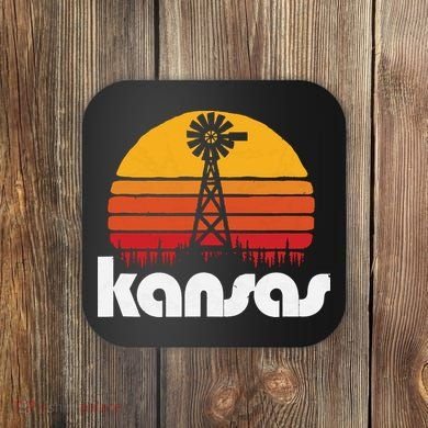 Vintage Kansas Distressed 80s Sun Windmill Graphic Coaster