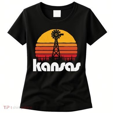 Vintage Kansas Distressed 80s Sun Windmill Graphic Women's T-Shirt