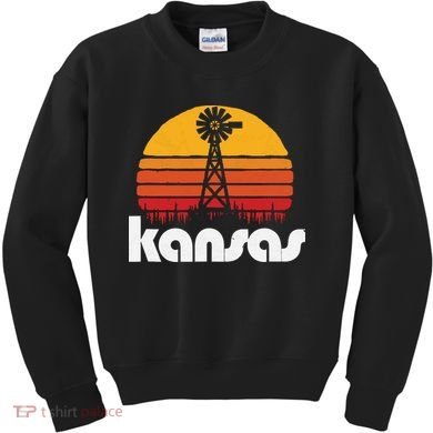 Vintage Kansas Distressed 80s Sun Windmill Graphic Kids Sweatshirt