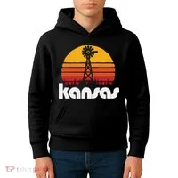 Vintage Kansas Distressed 80s Sun Windmill Graphic Kids Hoodie thumb 4