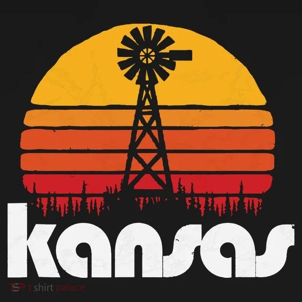 Vintage Kansas Distressed 80s Sun Windmill Graphic Kids Long Sleeve Shirt