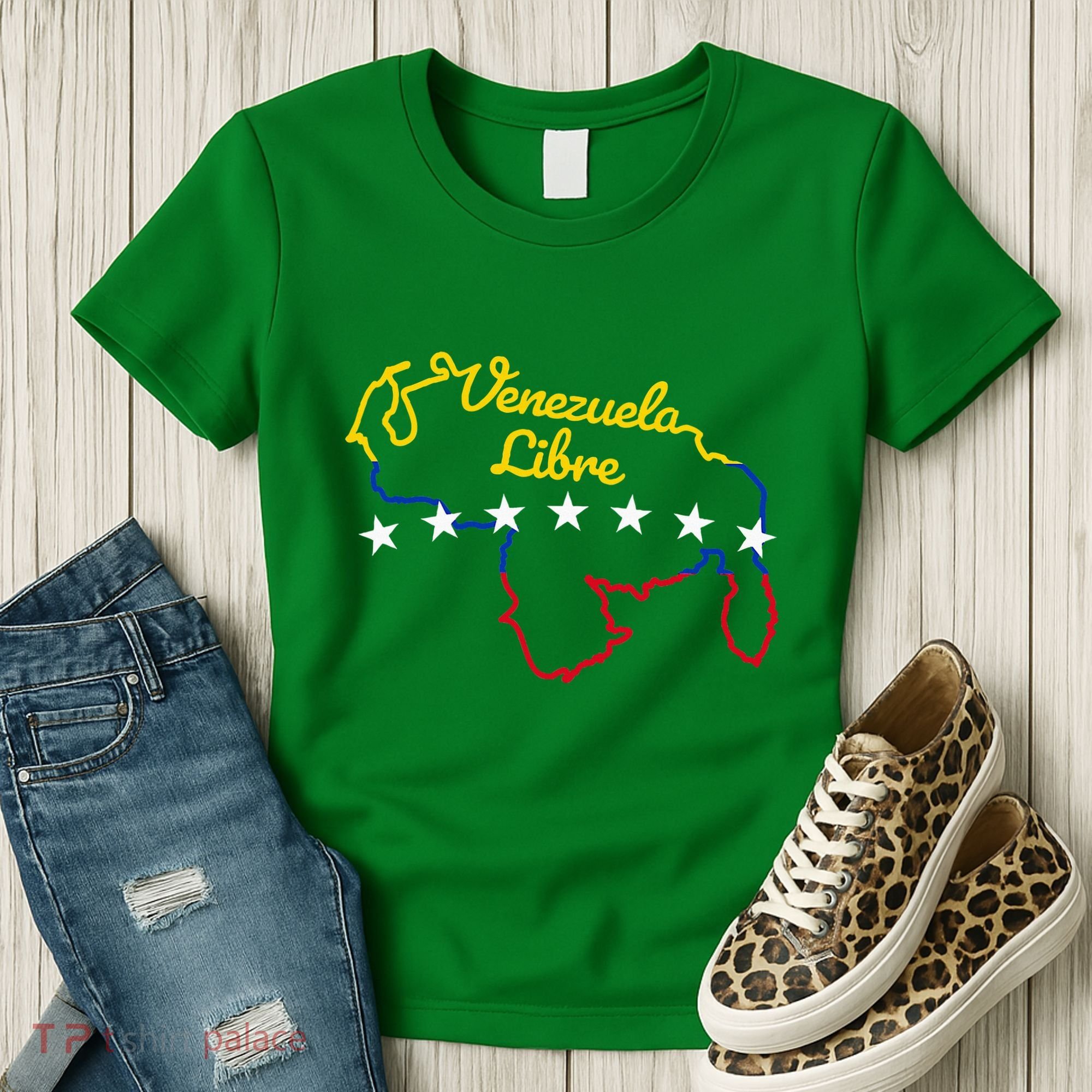 Venezuela Libre 7 Stars Flag Venezuelan Map Souvenir Women's T-Shirt