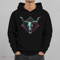 Vaporwave Longhorn Cow Cattle Skull Art 80s 90s Hoodie thumb 0