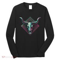 Vaporwave Longhorn Cow Cattle Skull Art 80s 90s Long Sleeve Shirt thumb 0