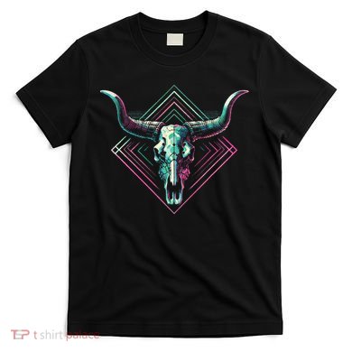 Vaporwave Longhorn Cow Cattle Skull Art 80s 90s T-Shirt