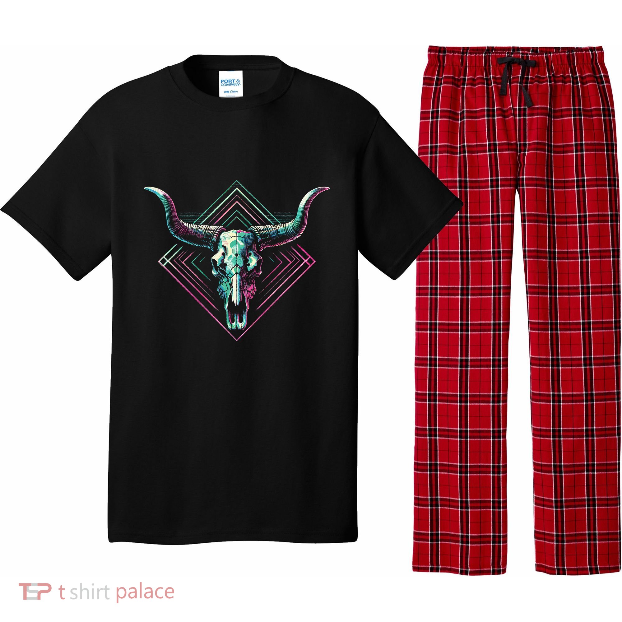 Vaporwave Longhorn Cow Cattle Skull Art 80s 90s Pajama Set