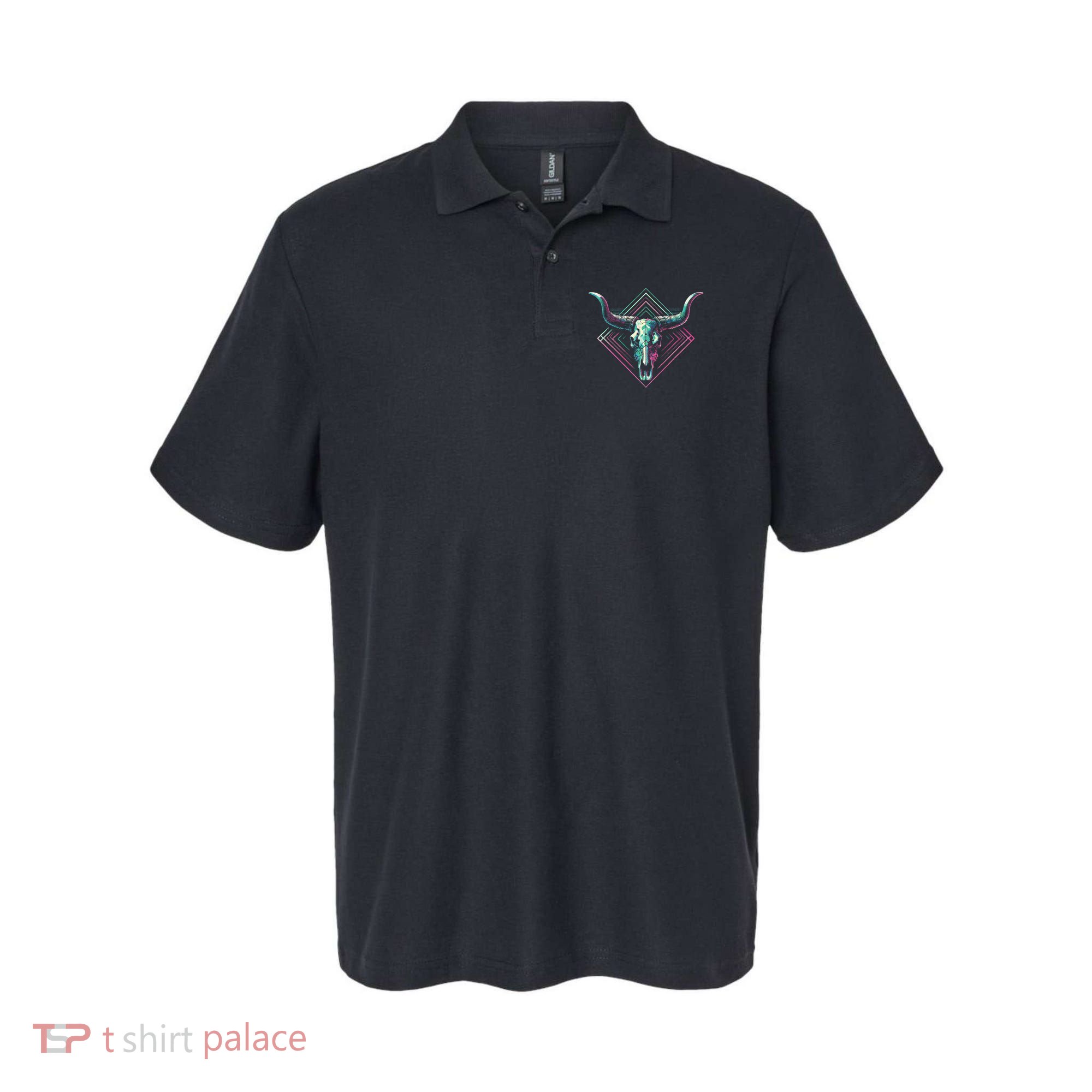 Vaporwave Longhorn Cow Cattle Skull Art 80s 90s Polo