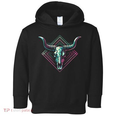 Vaporwave Longhorn Cow Cattle Skull Art 80s 90s Toddler Hoodie