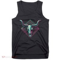 Vaporwave Longhorn Cow Cattle Skull Art 80s 90s Tank Top thumb 0