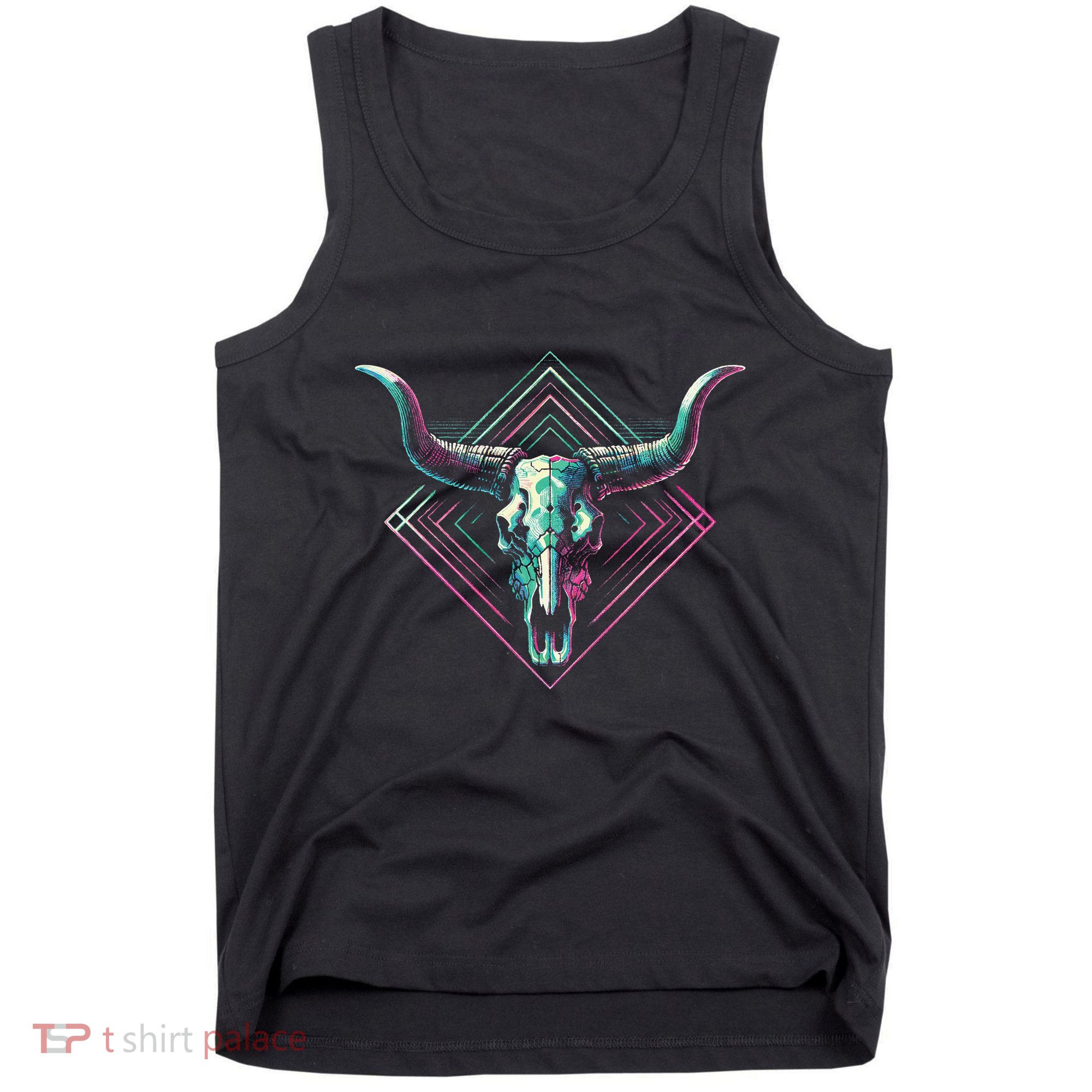 Vaporwave Longhorn Cow Cattle Skull Art 80s 90s Tank Top