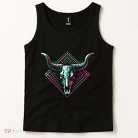 Vaporwave Longhorn Cow Cattle Skull Art 80s 90s Tank Top thumb 2