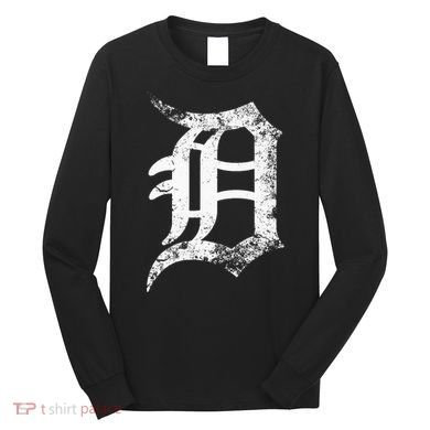 Vintage Letter D Detroit Michigan 313 Area Code White Long Sleeve Shirt