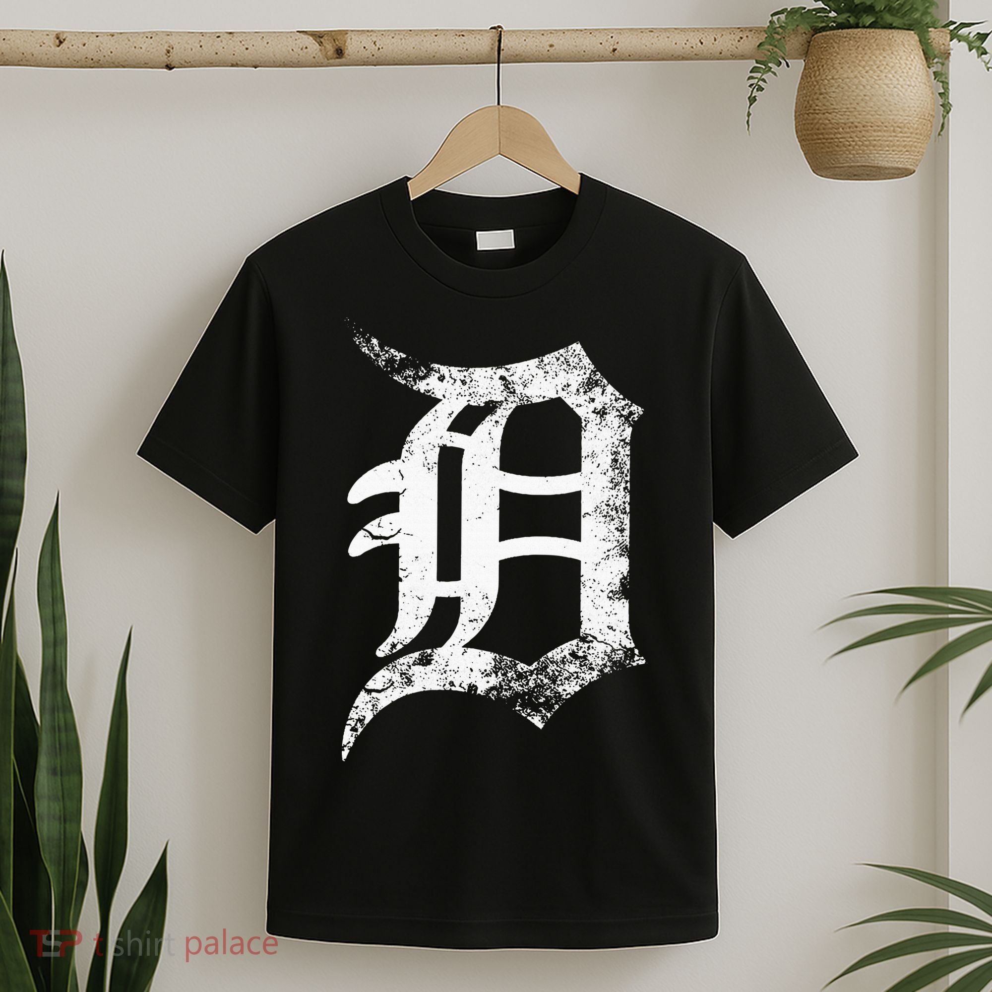 Vintage Letter D Detroit Michigan 313 Area Code White T-Shirt