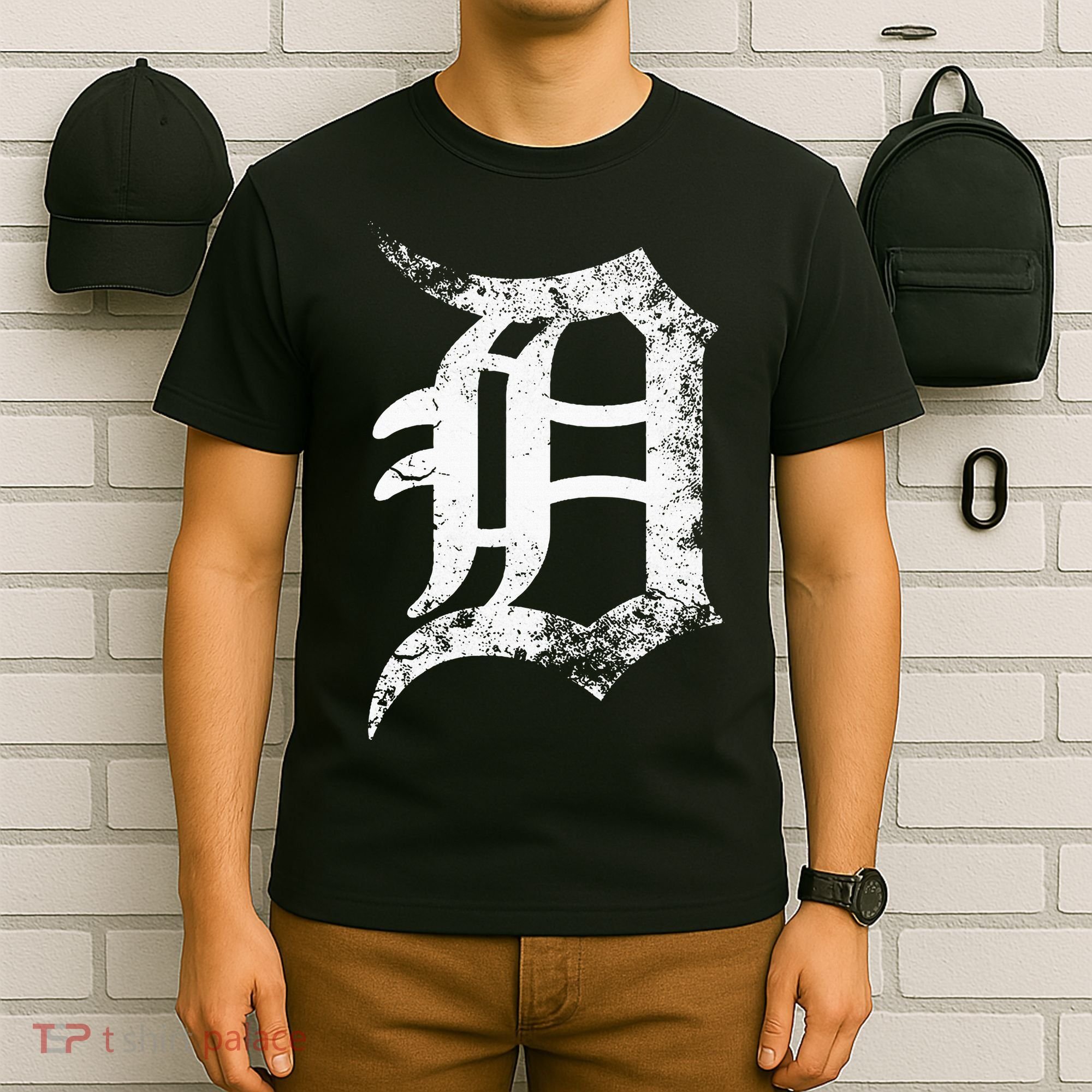 Vintage Letter D Detroit Michigan 313 Area Code White T-Shirt