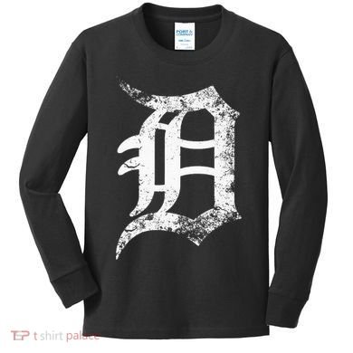 Vintage Letter D Detroit Michigan 313 Area Code White Kids Long Sleeve Shirt