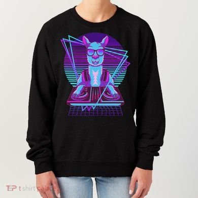 Vaporwave Llama Dj Turntable Sunglass Llama Women's Sweatshirt