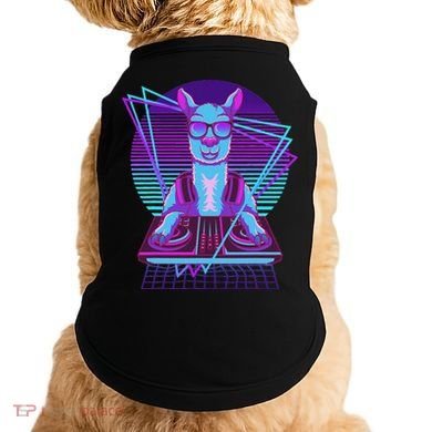 Vaporwave Llama Dj Turntable Sunglass Llama Doggie Tank