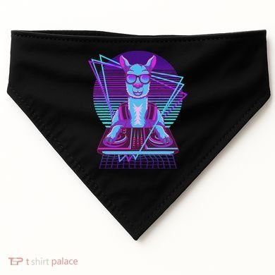 Vaporwave Llama Dj Turntable Sunglass Llama USA-Made Doggie Bandana