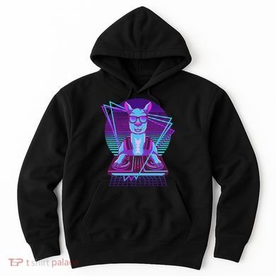 Vaporwave Llama Dj Turntable Sunglass Llama Hoodie