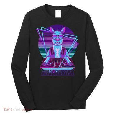 Vaporwave Llama Dj Turntable Sunglass Llama Long Sleeve Shirt