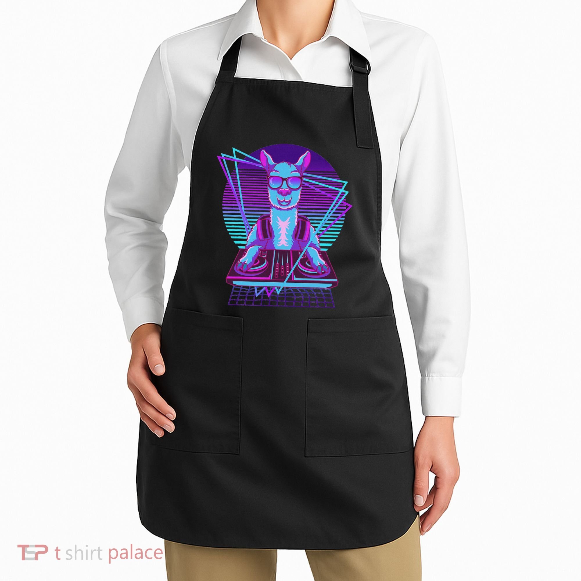 Vaporwave Llama Dj Turntable Sunglass Llama Apron