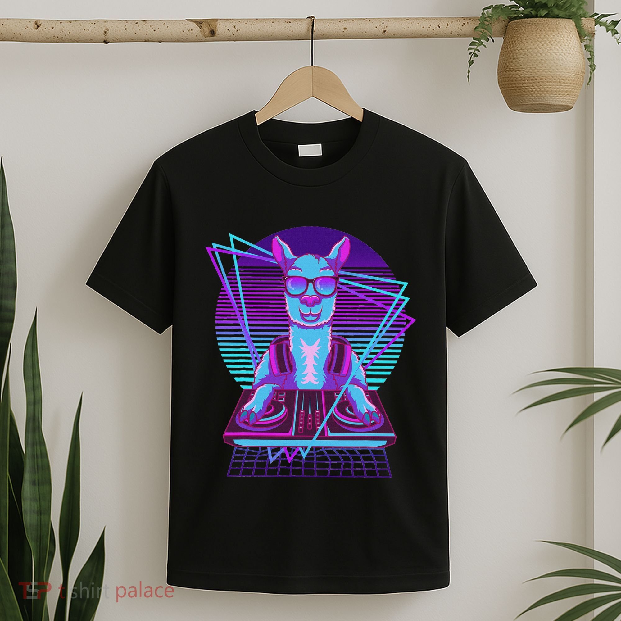 Vaporwave Llama Dj Turntable Sunglass Llama T-Shirt